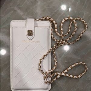 CHANEL White Quilted Phone Case with Gold Chain (GWP)